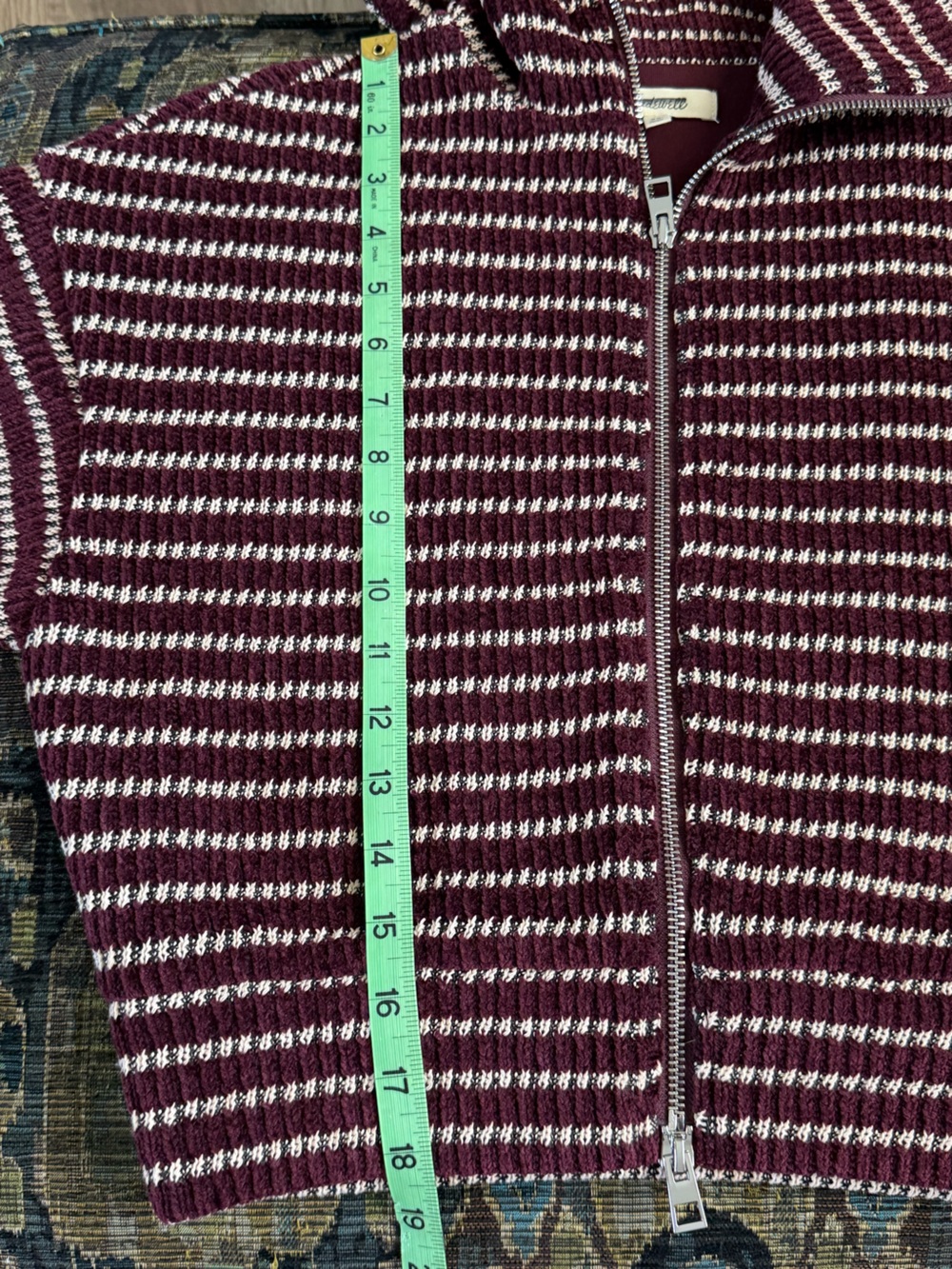 Madewell Zip-Up Knit Jacket Stripe Burgundy Cream XS NWOT Two-Way Zip - Picture 4 of 7